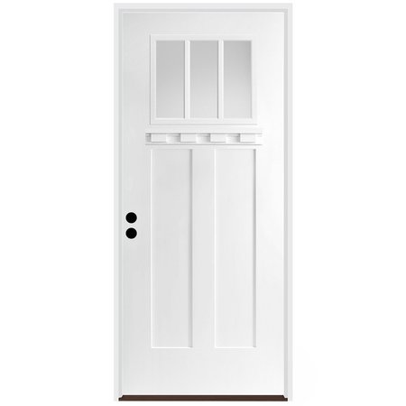 CODEL DOORS 36" x 80" Primed White Shaker Exterior Fiberglass Door 3068RHISPSFHER2033C49161DB